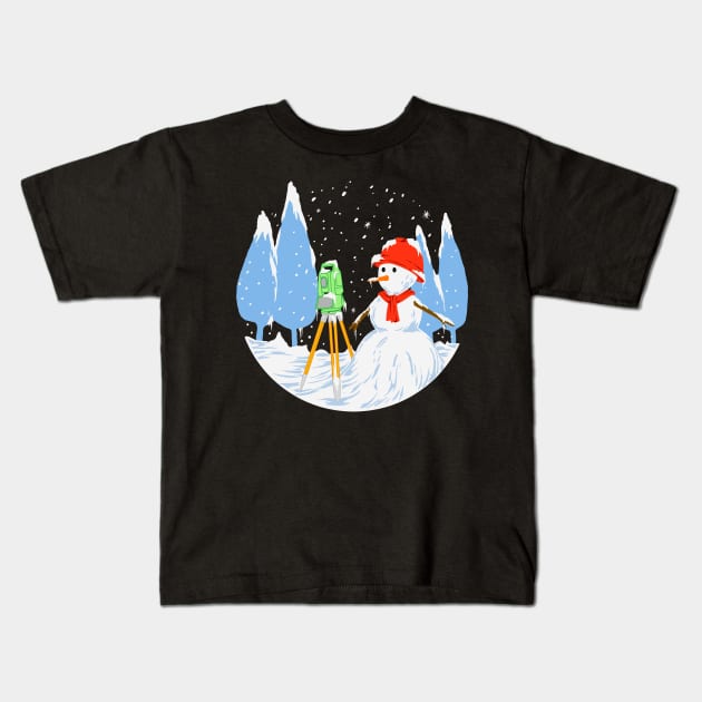 snowman surveyor Kids T-Shirt by AZMTH CLOTHING